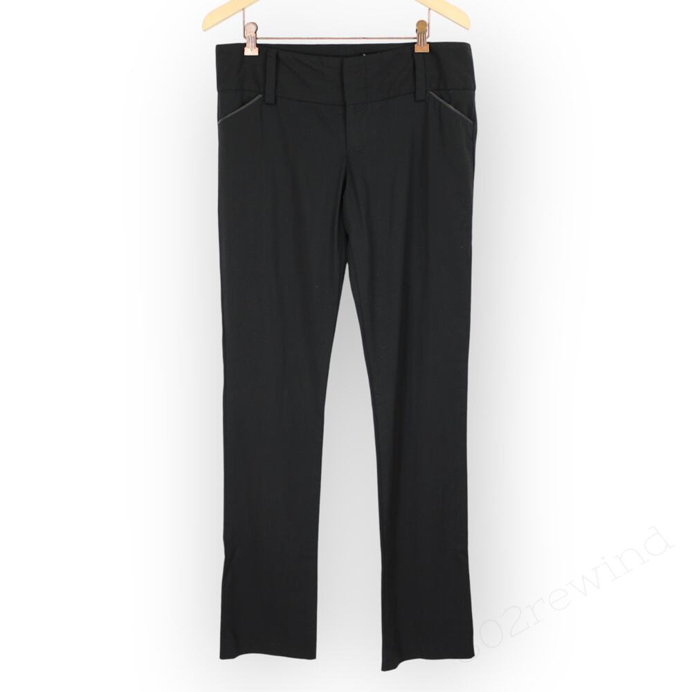 10 TALL Alice&Olivia Pant Lightweight Wool Sateen Leather Trim USA